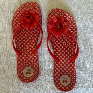 Zaxy Red Floral Flip Flops